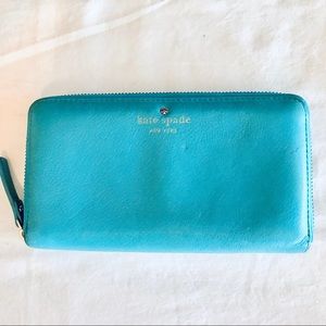 Kate Spade Light Blue/Turquoise Leather Zip Wallet